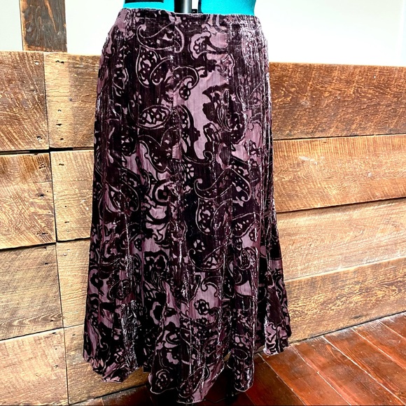 Coldwater Creek Burnt Velvet Flowy Brown Whimsigoth Skirt - Picture 2 of 9